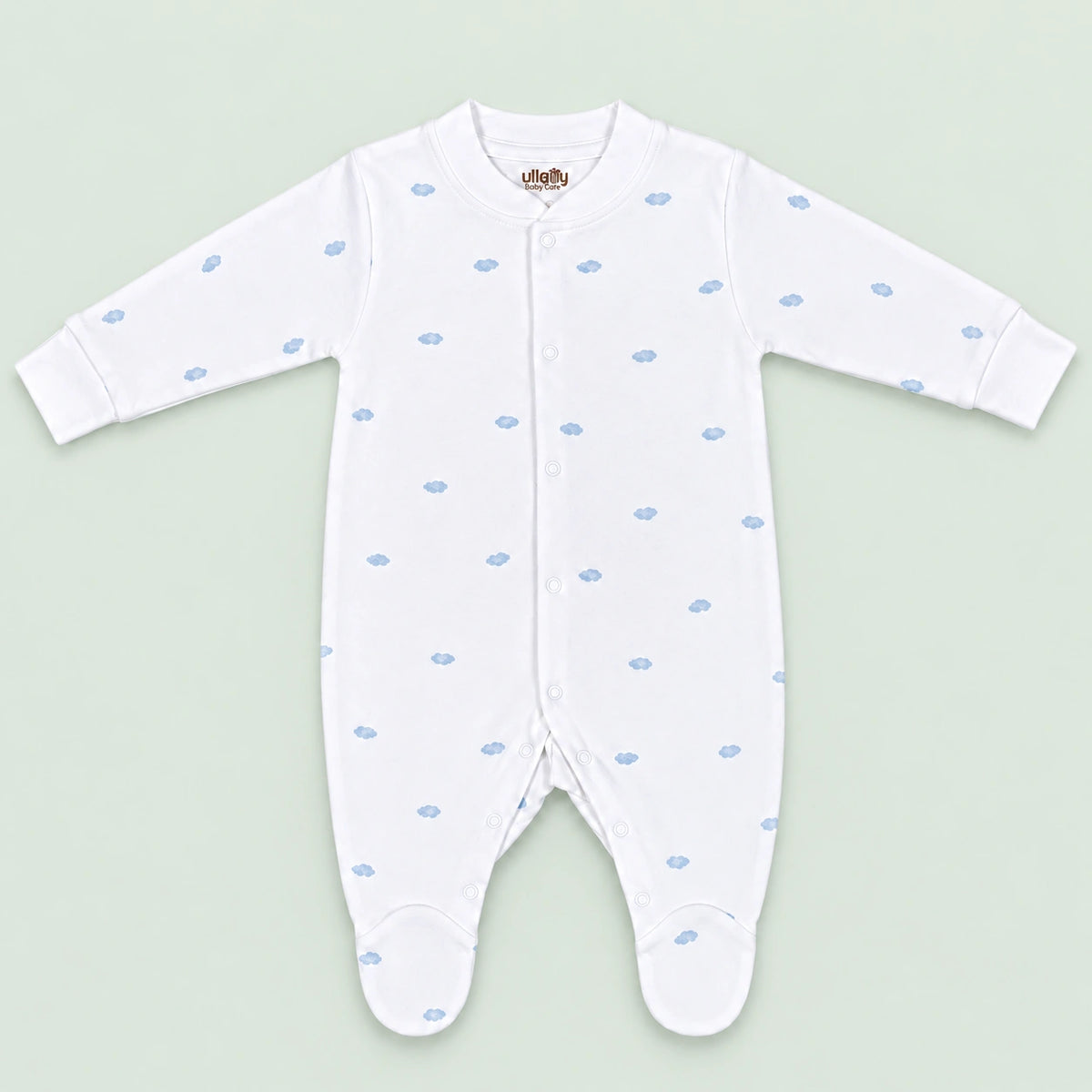 Baby Button Sleepsuit Cloud| 0-3 Months | Romper