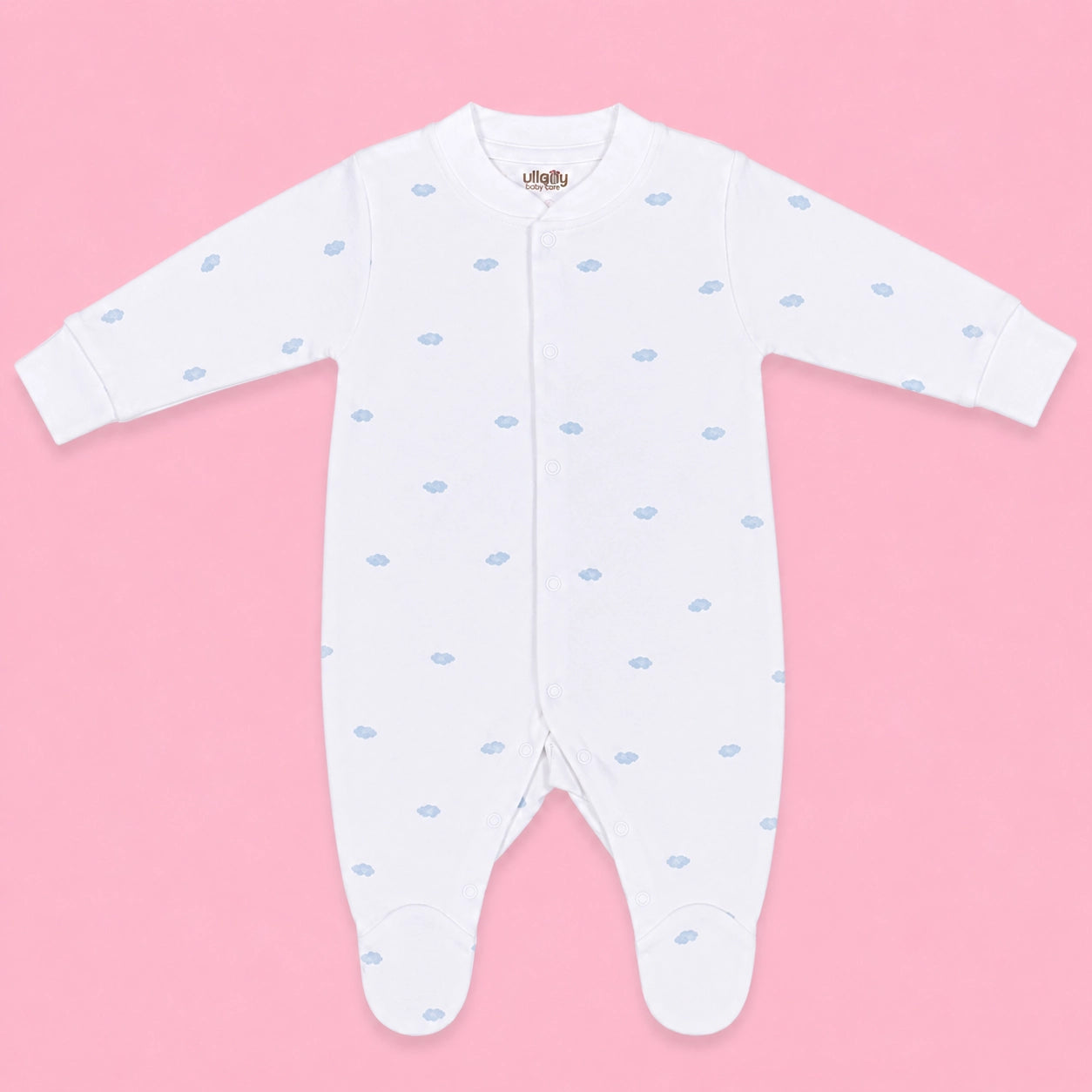 Baby Button Sleepsuit Cloud| 0-3 Months | Romper