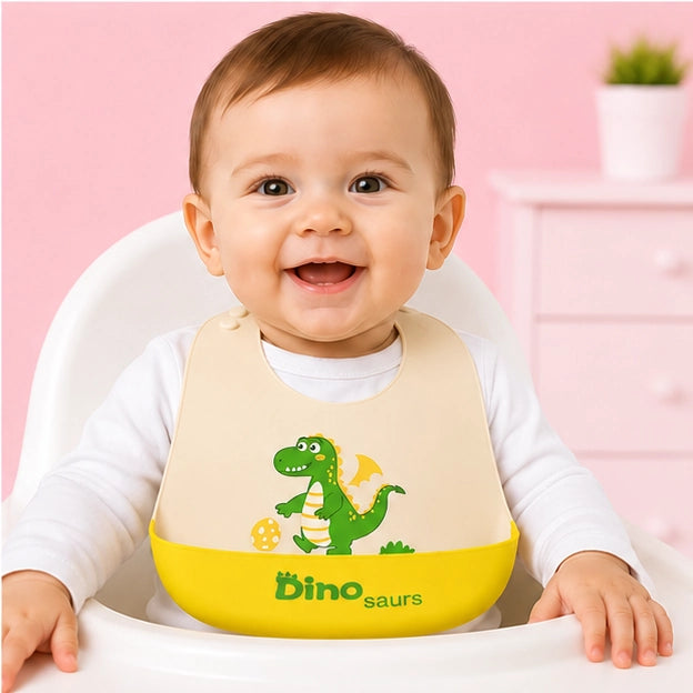 Waterproof Silicone Baby Feeding Bib with Food Catcher|Dinosaur |