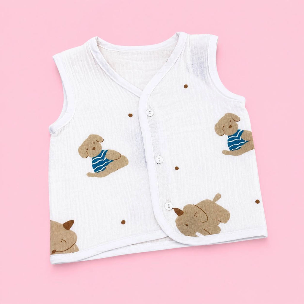 Crinkled Muslin Button Jabala | Dog | Soft Muslin Summer Wear For Babies | 0-3 Months  | Pack Of 1