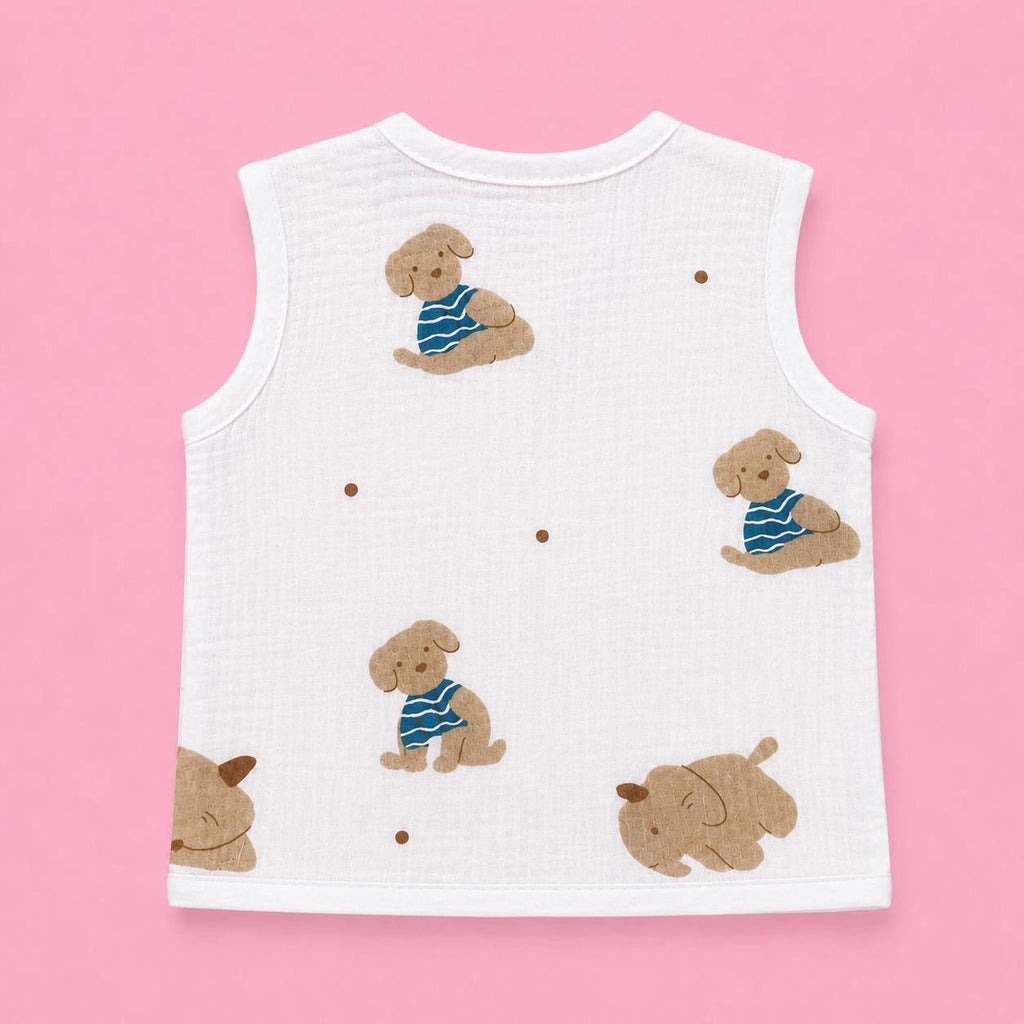 Crinkled Muslin Button Jabala | Dog | Soft Muslin Summer Wear For Babies | 0-3 Months  | Pack Of 1