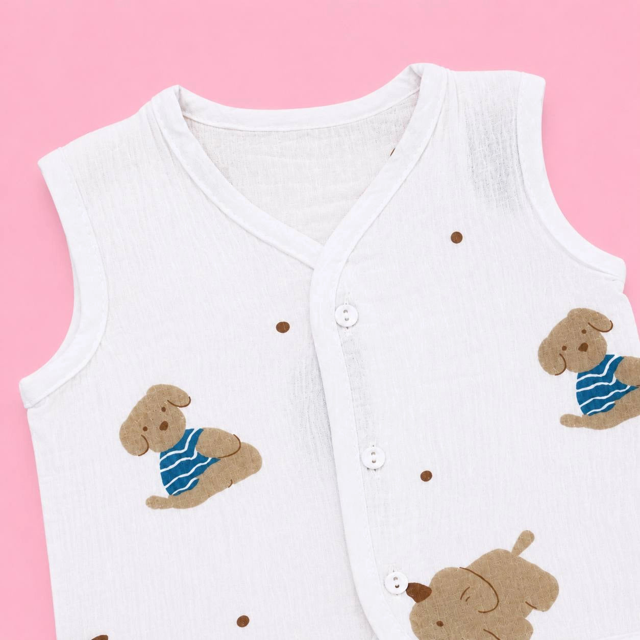 Crinkled Muslin Button Jabala | Dog | Soft Muslin Summer Wear For Babies | 0-3 Months  | Pack Of 1