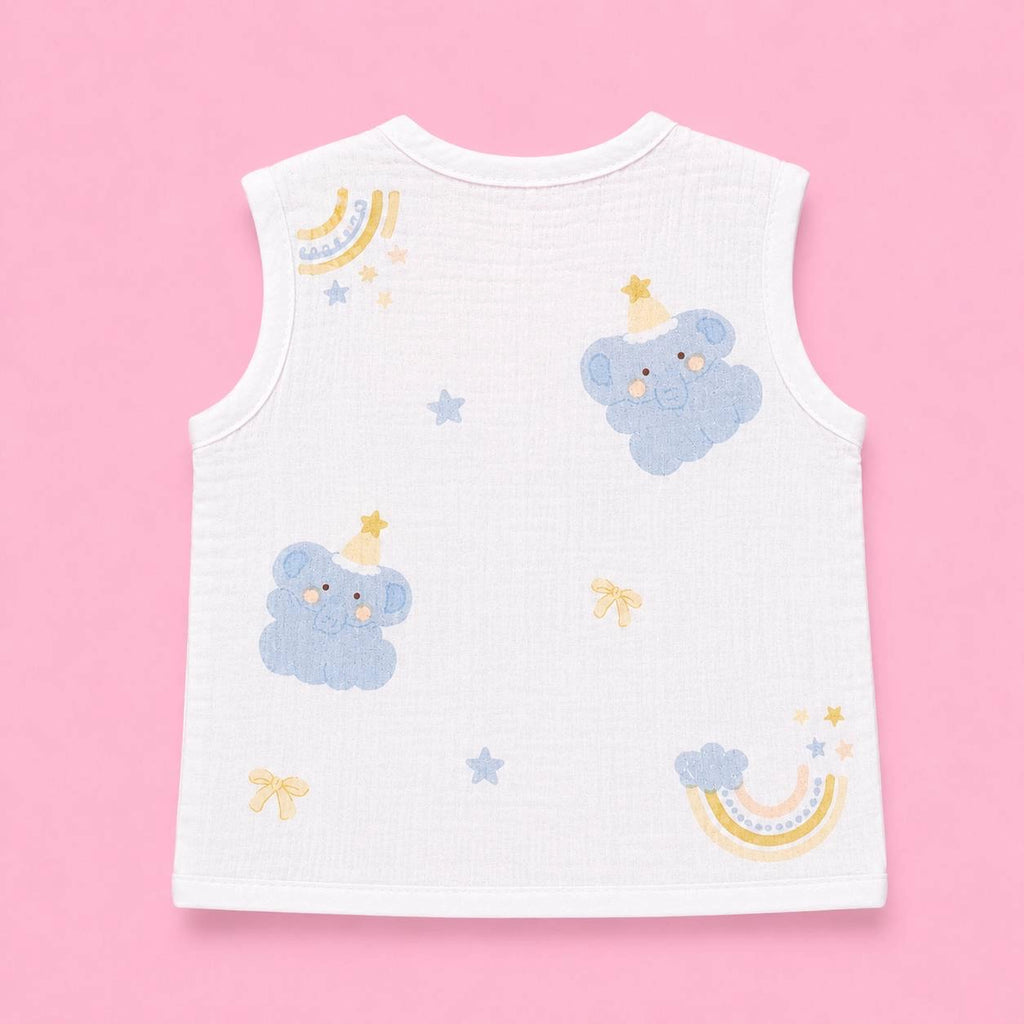 Crinkled Muslin Button Jabala | Elephant | Soft Muslin Summer Wear For Babies | 0-3 Months  | Pack Of 1