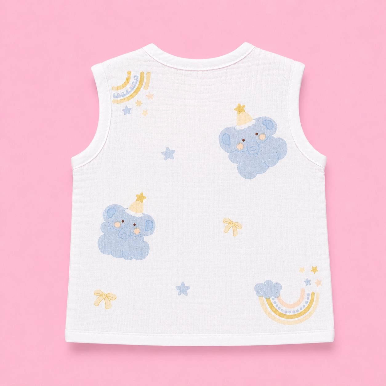 Crinkled Muslin Button Jabala | Elephant | Soft Muslin Summer Wear For Babies | 0-3 Months  | Pack Of 1