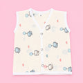 Crinkled Muslin Button Jabala | Cream Elephant | Soft Muslin Summer Wear For Babies | 0-3 Months  | Pack Of 1