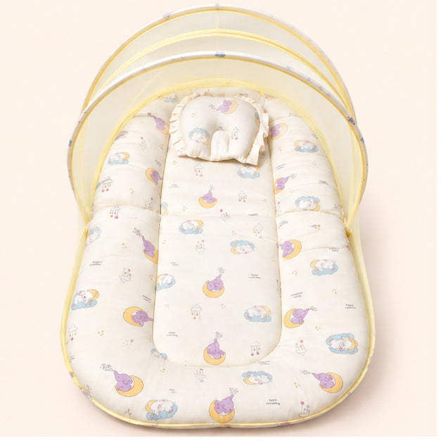 Printed Newborn Baby Net Bed with Pillow|Elephant|