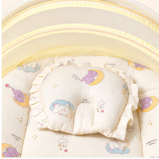 Printed Newborn Baby Net Bed with Pillow|Elephant|