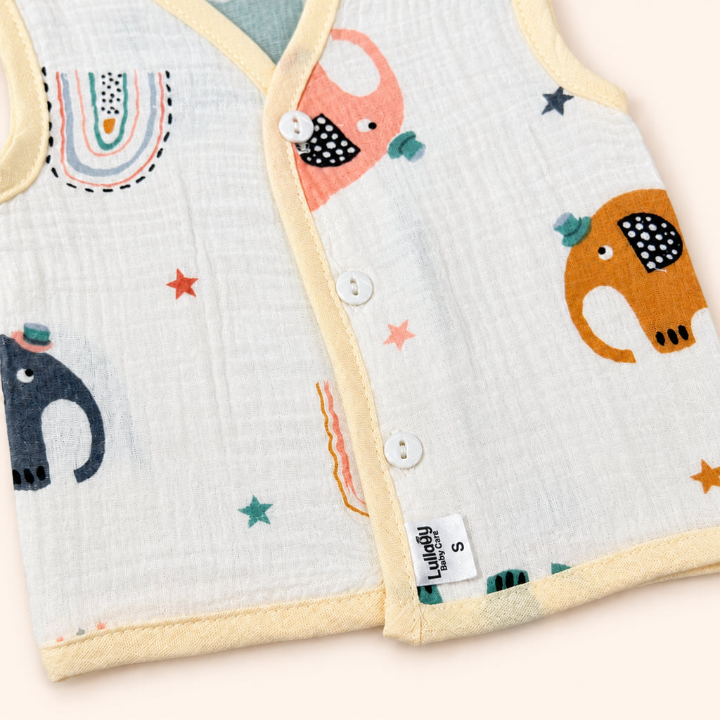 Muslin Sleeveless Baby Jabala|Elephant|