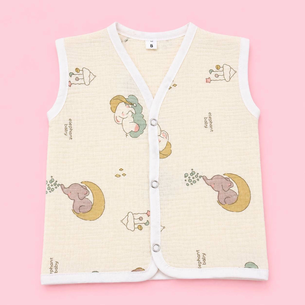 Crinkled Muslin Button Jabala | Moon | Soft Muslin Summer Wear For Babies | 0-3 Months  | Pack Of 1