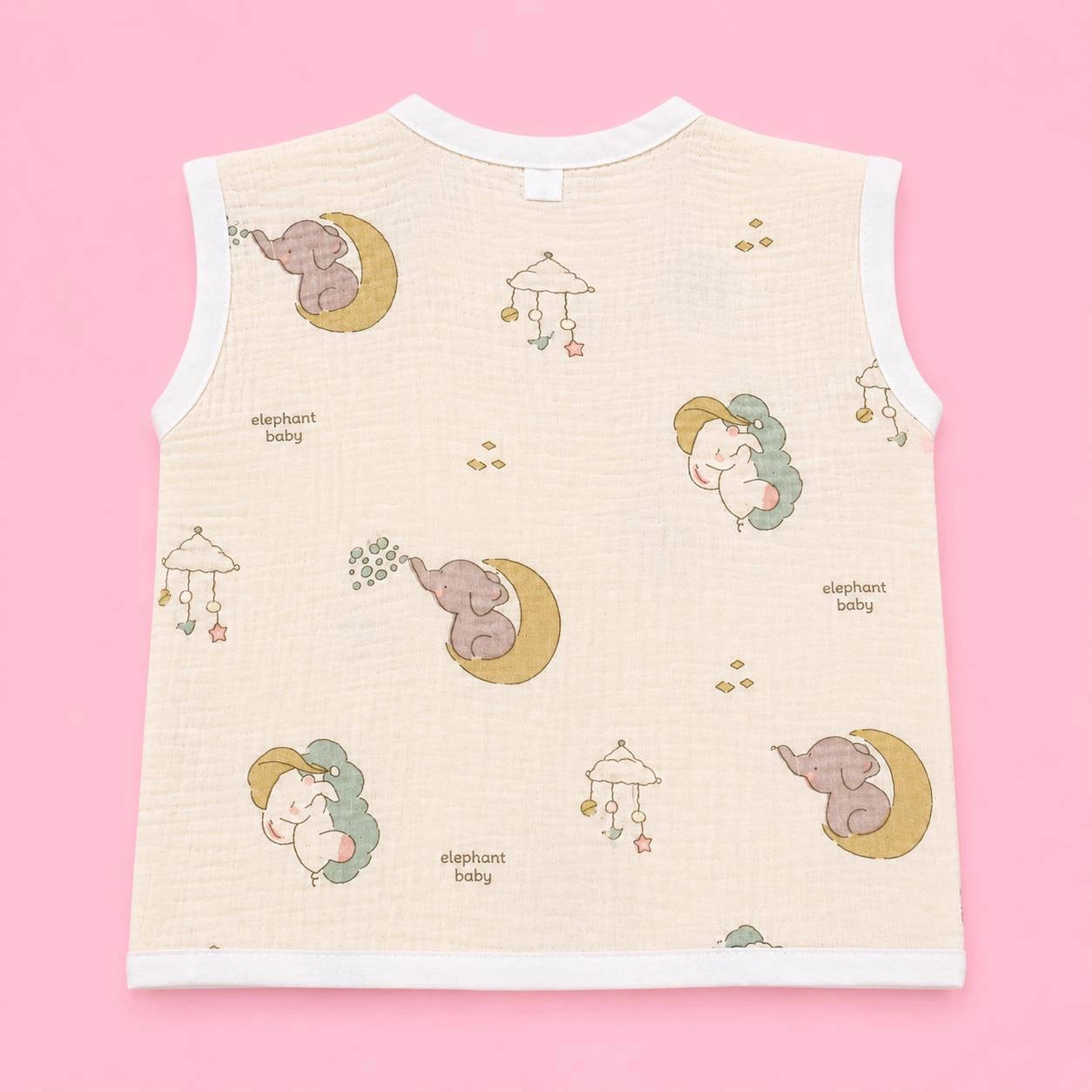 Crinkled Muslin Button Jabala | Moon | Soft Muslin Summer Wear For Babies | 0-3 Months  | Pack Of 1