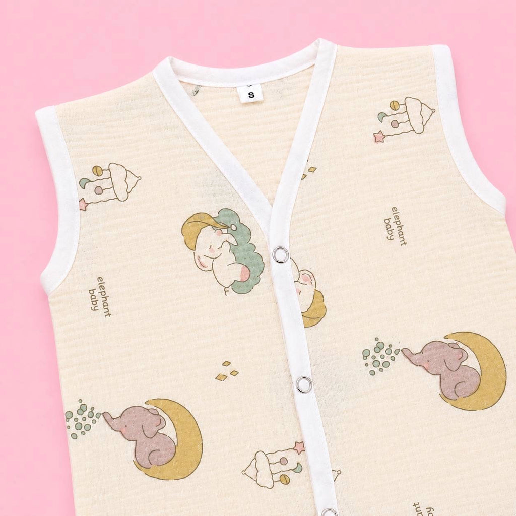 Crinkled Muslin Button Jabala | Moon | Soft Muslin Summer Wear For Babies | 0-3 Months  | Pack Of 1
