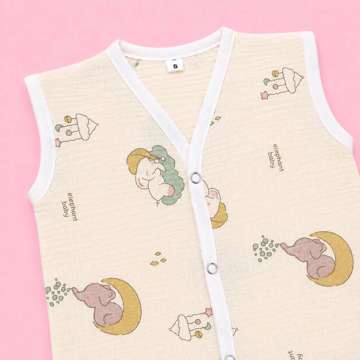 Crinkled Muslin Button Jabala | Moon | Soft Muslin Summer Wear For Babies | 0-3 Months  | Pack Of 1