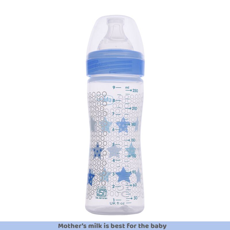 Chicco Well-Being Feeding Bottle 250ml, Medium Blue
