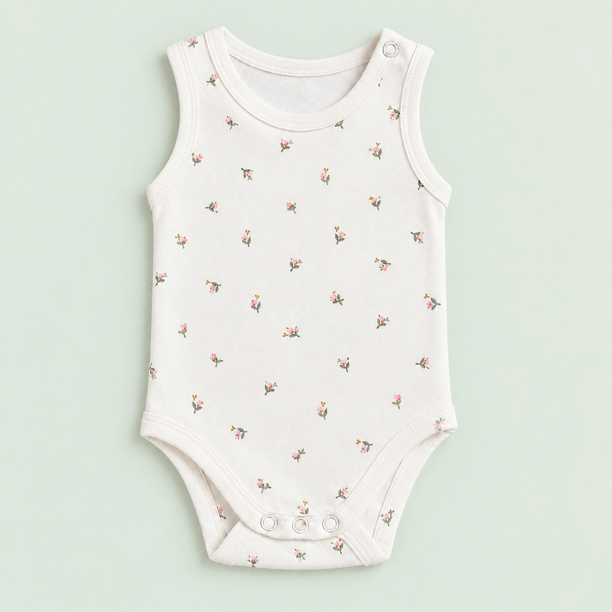 Baby Sleeveless Floral Onesie White Flower – 0-3 Months