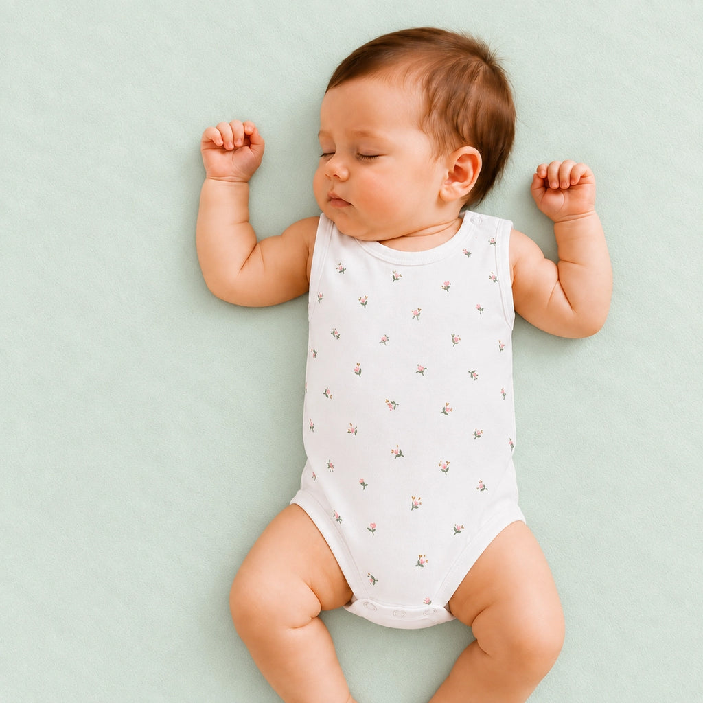 Baby Sleeveless Floral Onesie| 0-3 Months|