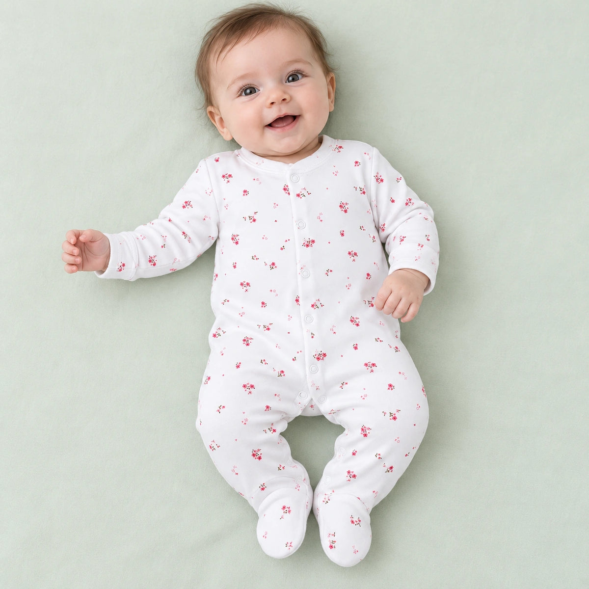 Baby Button Sleepsuit Flower| 0-3 Months | Romper