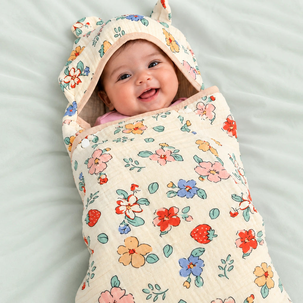 Soft Muslin Baby Swaddle Wrapper with Hood