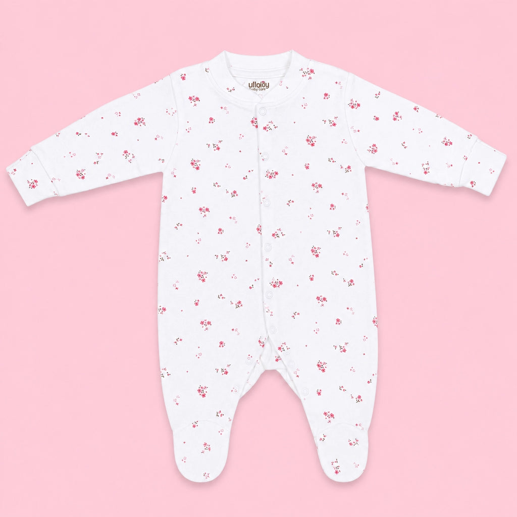 Baby Button Sleepsuit Flower| 0-3 Months | Romper