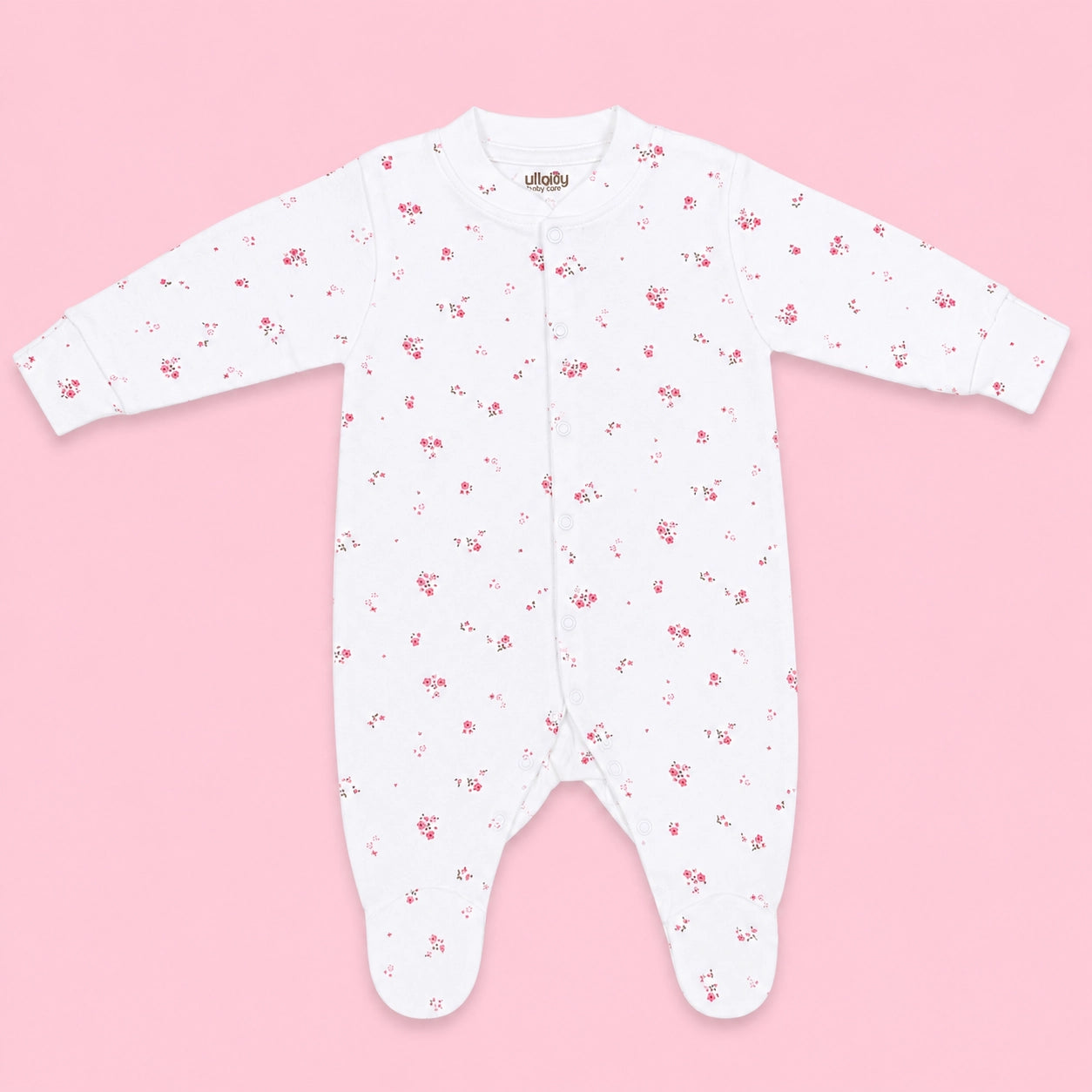 Baby Button Sleepsuit Flower| 0-3 Months | Romper