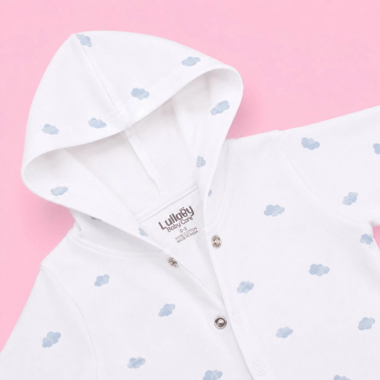 Baby Hooded Zip Sleepsuit Cloud | 0-3 Months | Romper