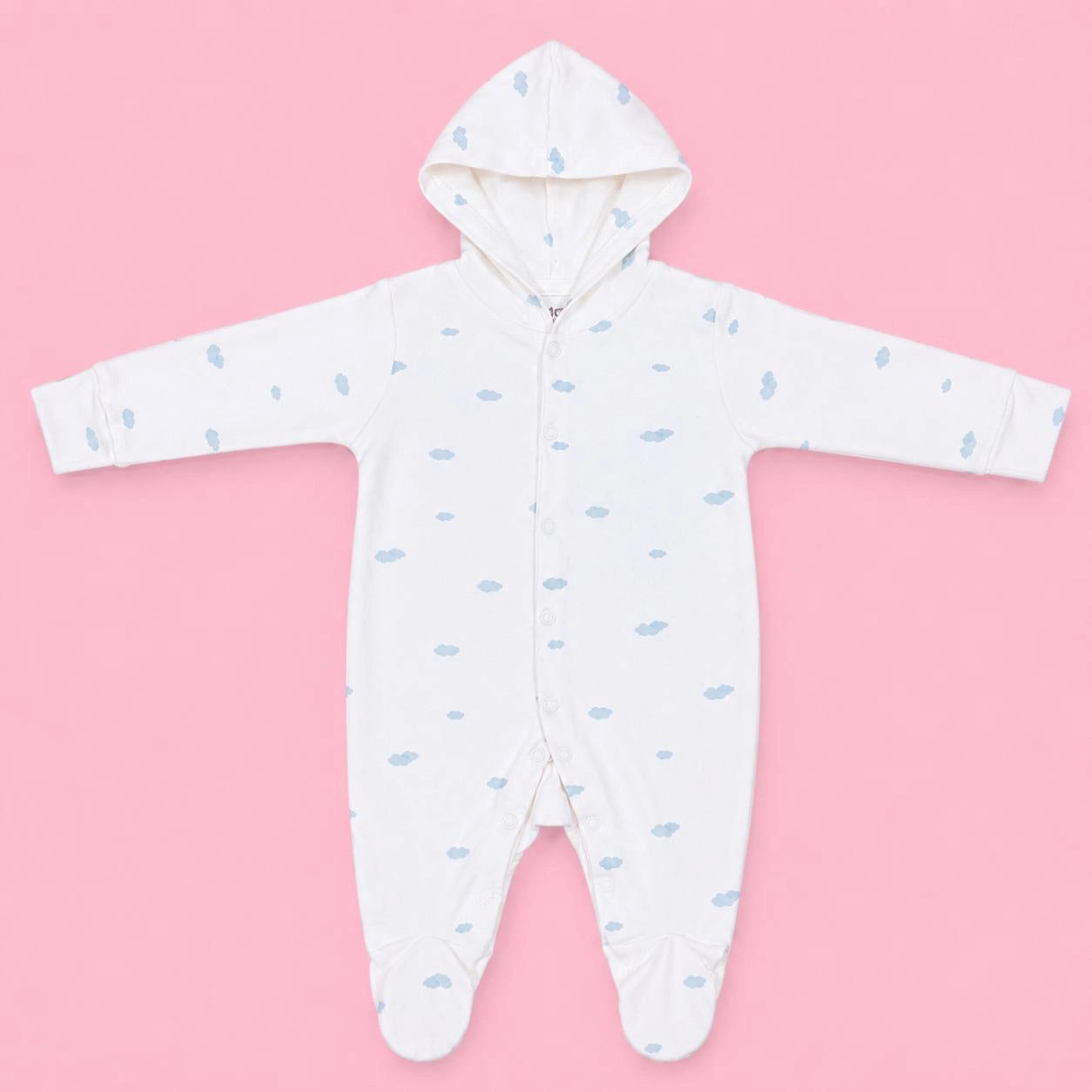Baby Hooded Zip Sleepsuit Cloud | 0-3 Months | Romper