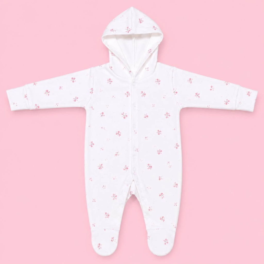 Baby Hooded Zip Sleepsuit Flower| 0-3 Months | Romper