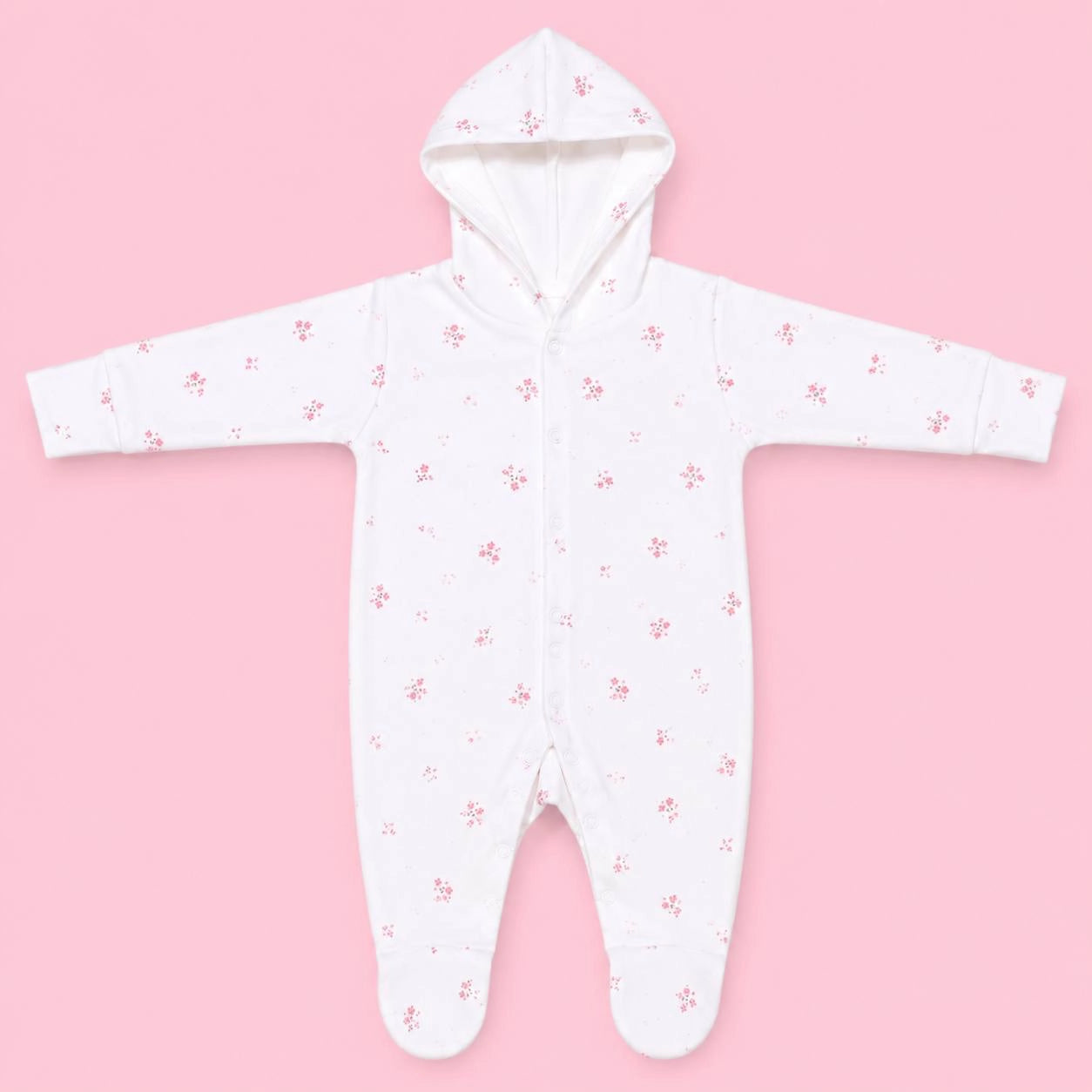 Baby Hooded Zip Sleepsuit Flower| 0-3 Months | Romper