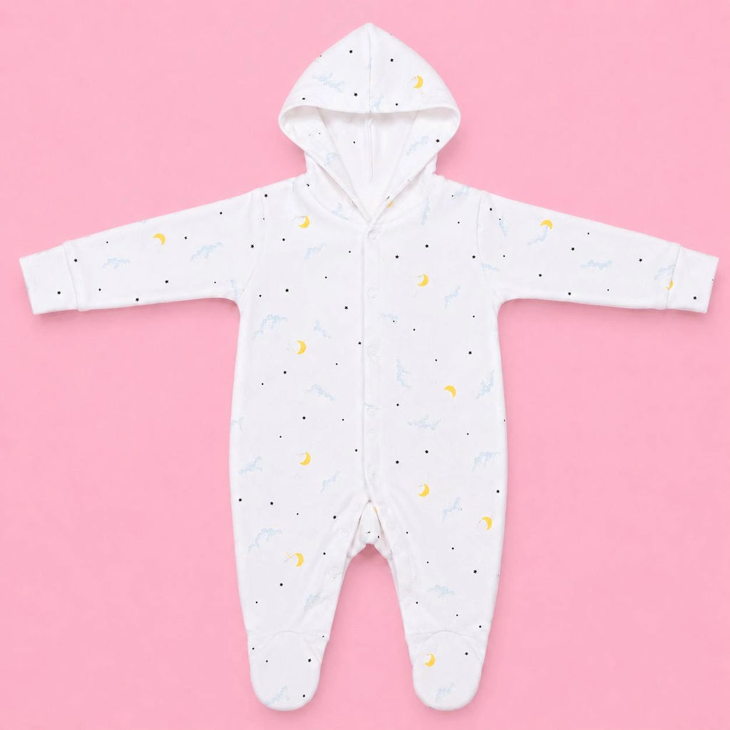 Baby Hooded Zip Sleepsuit Moon  | 0-3 Months | Romper