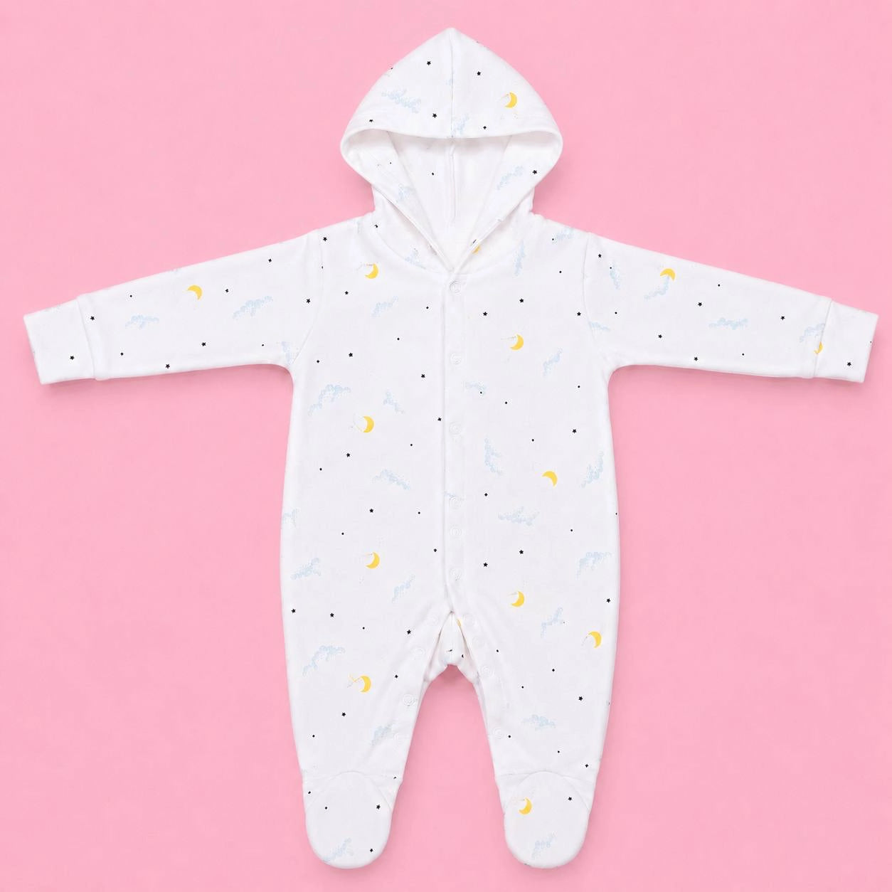 Baby Hooded Zip Sleepsuit Moon  | 0-3 Months | Romper