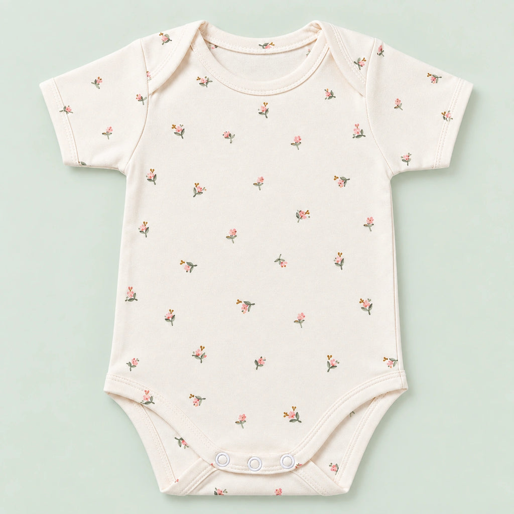 Baby Half sleeve Floral Onesie White Flower – 0-3 Months