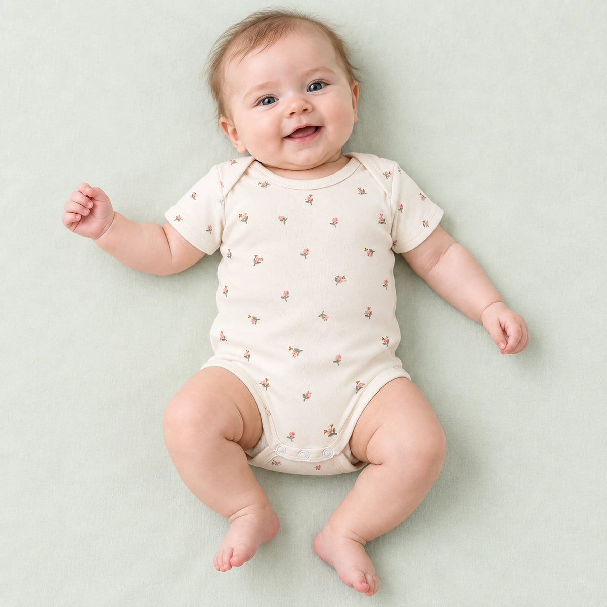 Baby Half sleeve Floral Onesie White Flower – 0-3 Months