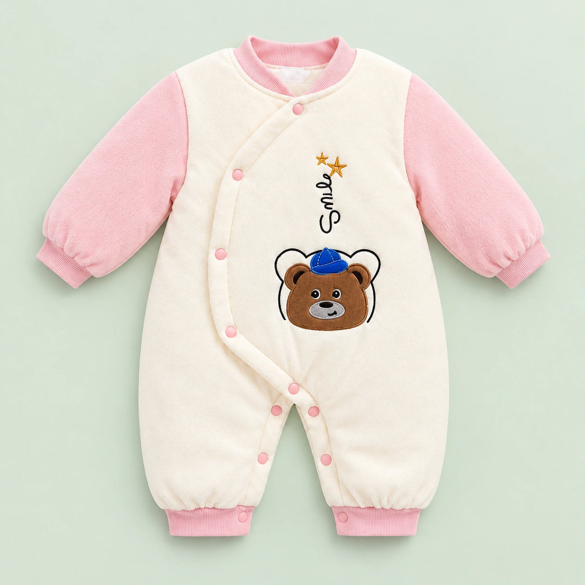 Baby Full-Sleeve Wrap Romper | Cream & Pink | 3–6 Months
