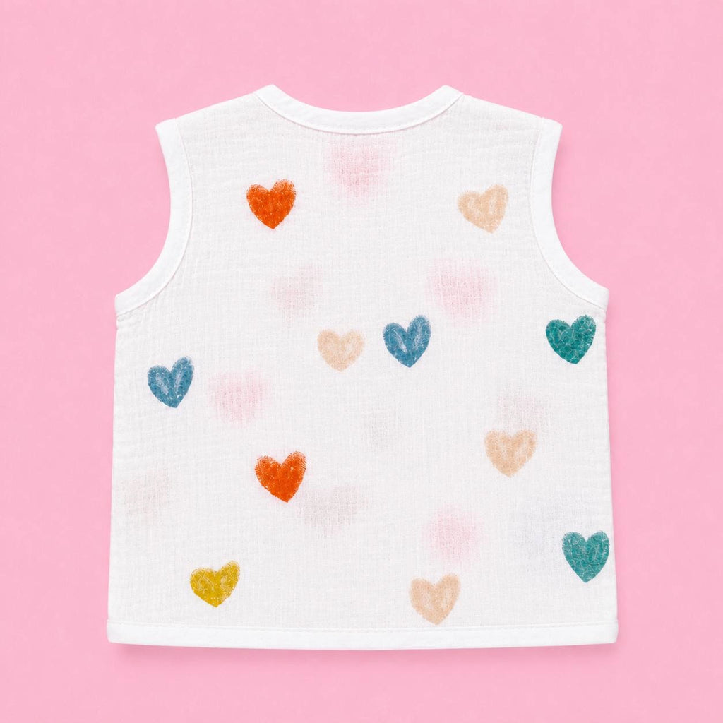 Crinkled Muslin Button Jabala | White Love | Soft Muslin Summer Wear For Babies | 0-3 Months  | Pack Of 1