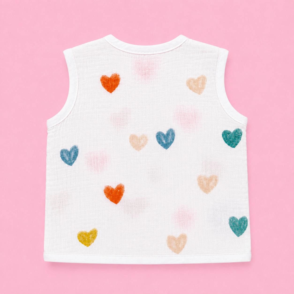 Crinkled Muslin Button Jabala | White Love | Soft Muslin Summer Wear For Babies | 0-3 Months  | Pack Of 1