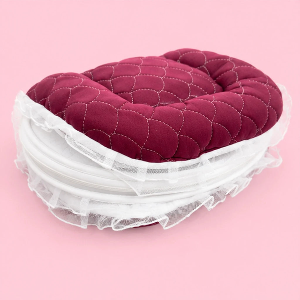 Premium Newborn Baby Net Bed with Mosquito Net – white & maroon