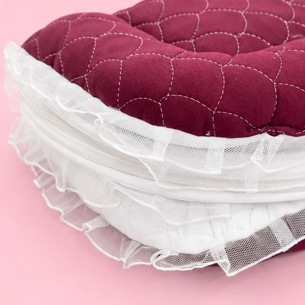 Premium Newborn Baby Net Bed with Mosquito Net – white & maroon