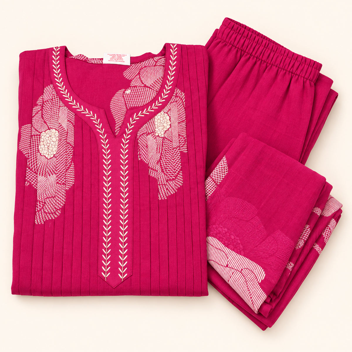 Rani Pink Maternity & Nursing Kurta Set with Pants & Dupatta