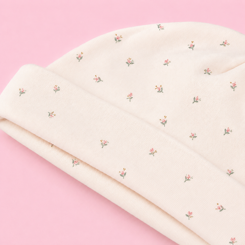 Baby Cap, Mittens & Booties Set - White flower