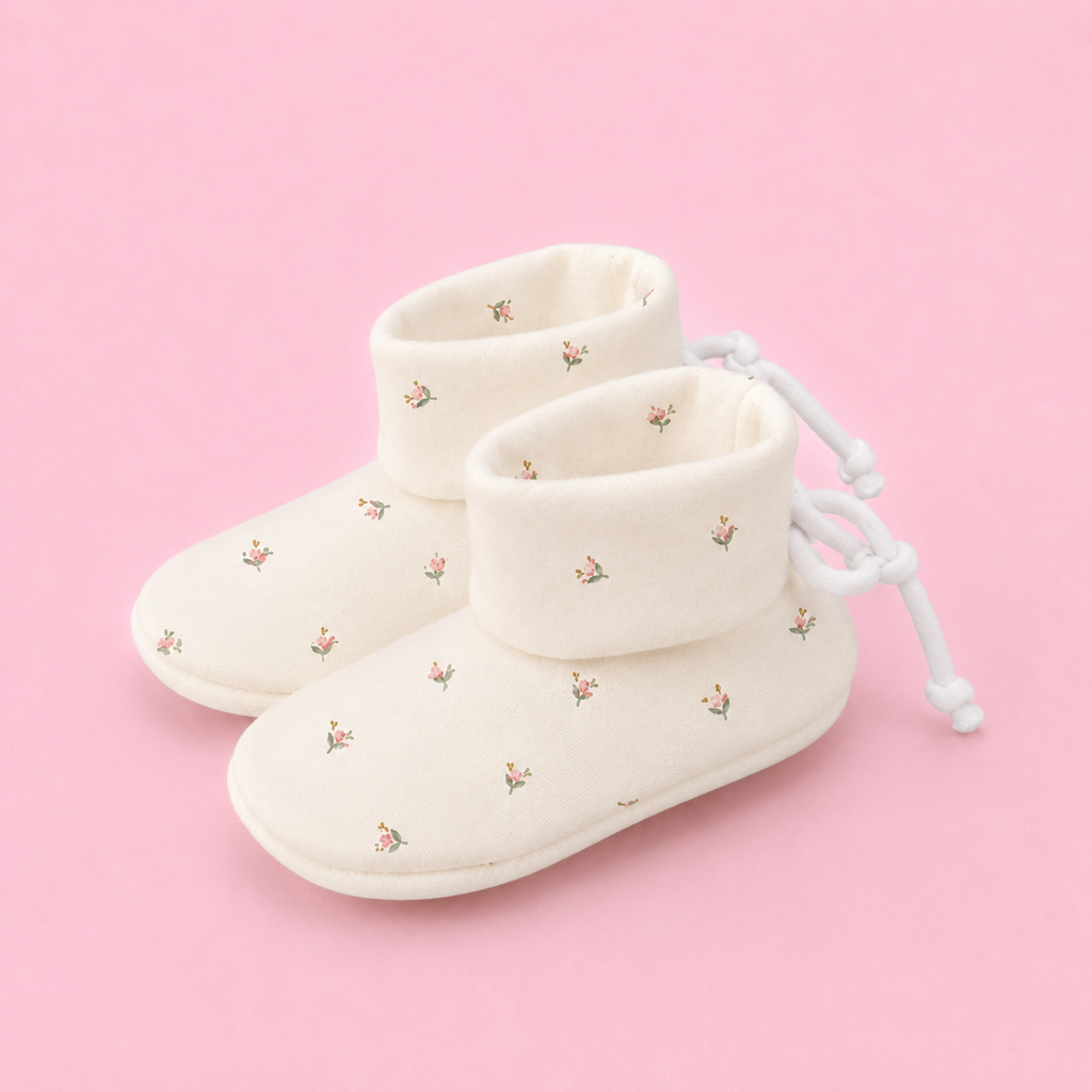 Baby Cap, Mittens & Booties Set - White flower