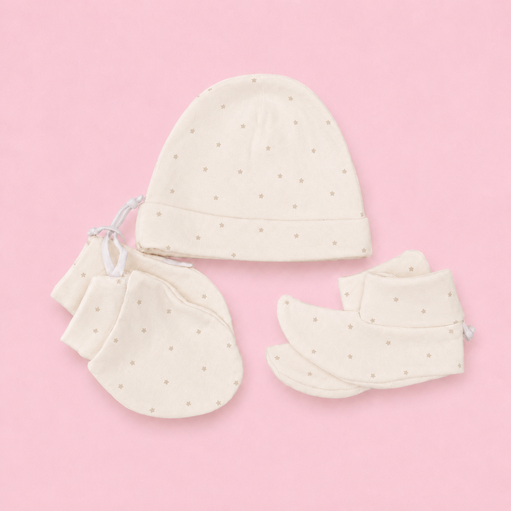 Baby Cap, Mittens & Booties Set Star