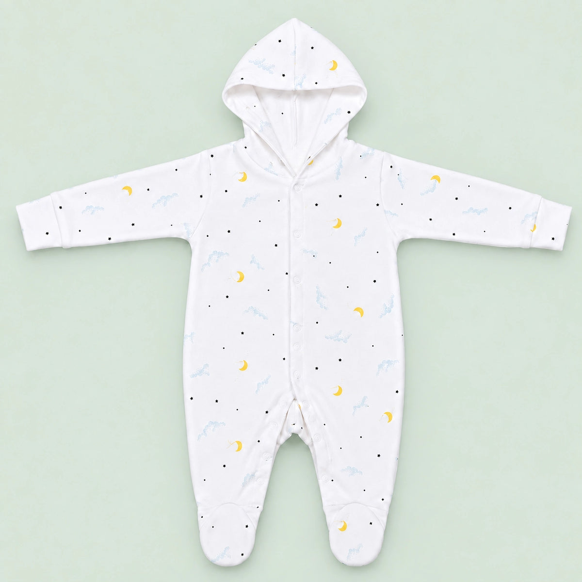 Baby Hooded Button Sleepsuit | 0-3 Months | Romper