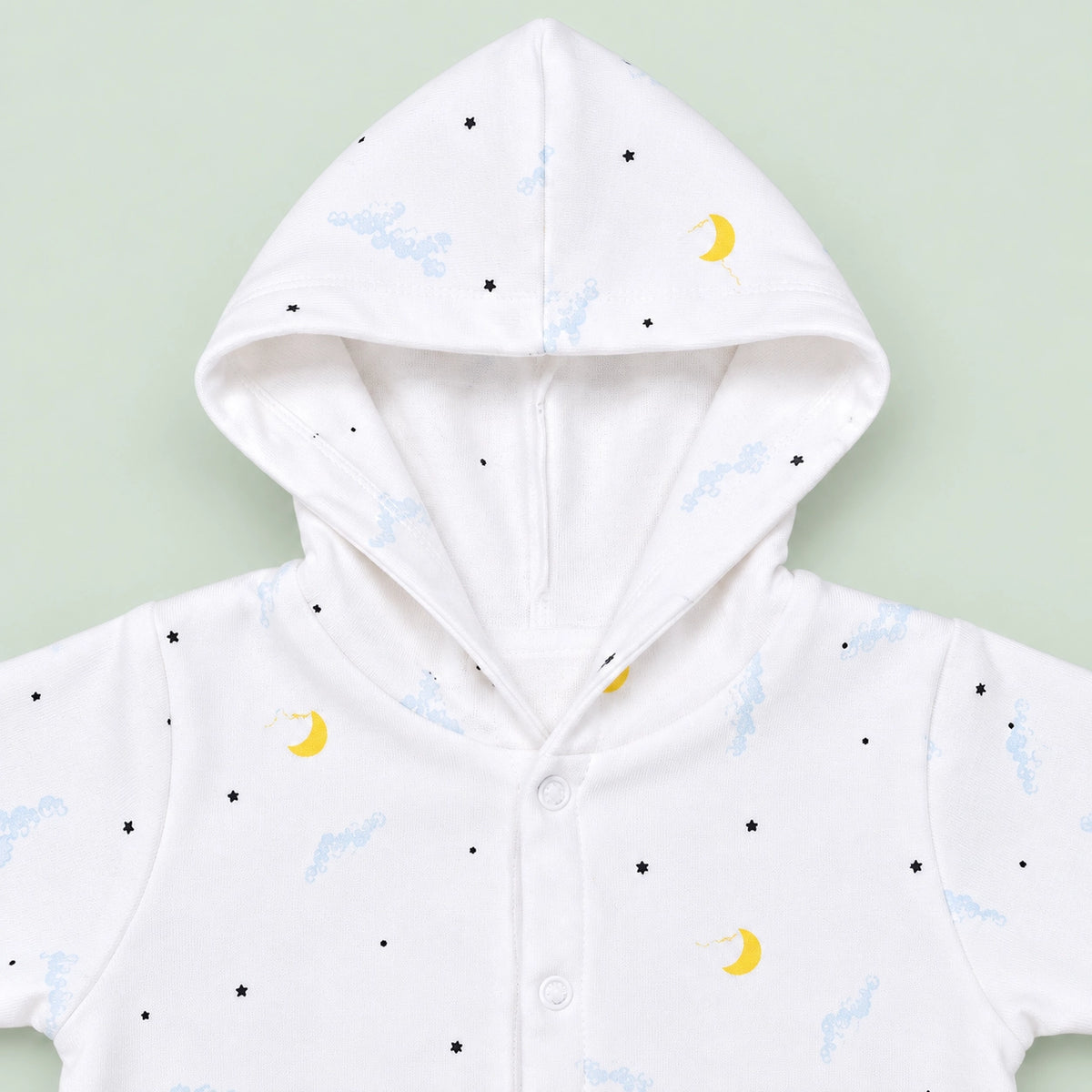 Baby Hooded Button  Sleepsuit Moon  | 0-3 Months | Romper