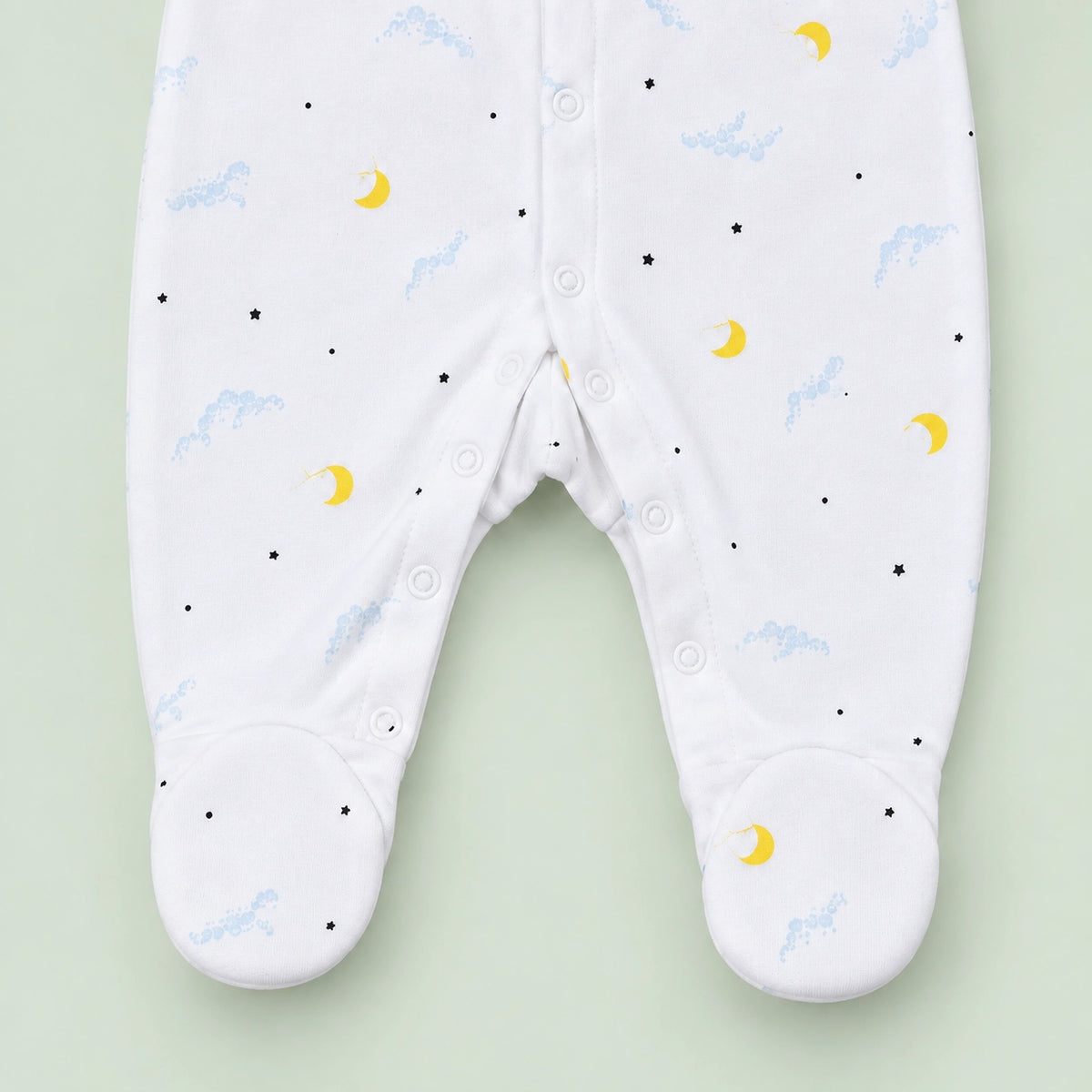 Baby Hooded Button  Sleepsuit Moon  | 0-3 Months | Romper