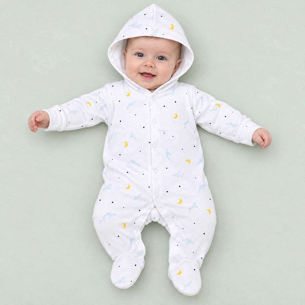 Baby Hooded Button Sleepsuit | 0-3 Months | Romper