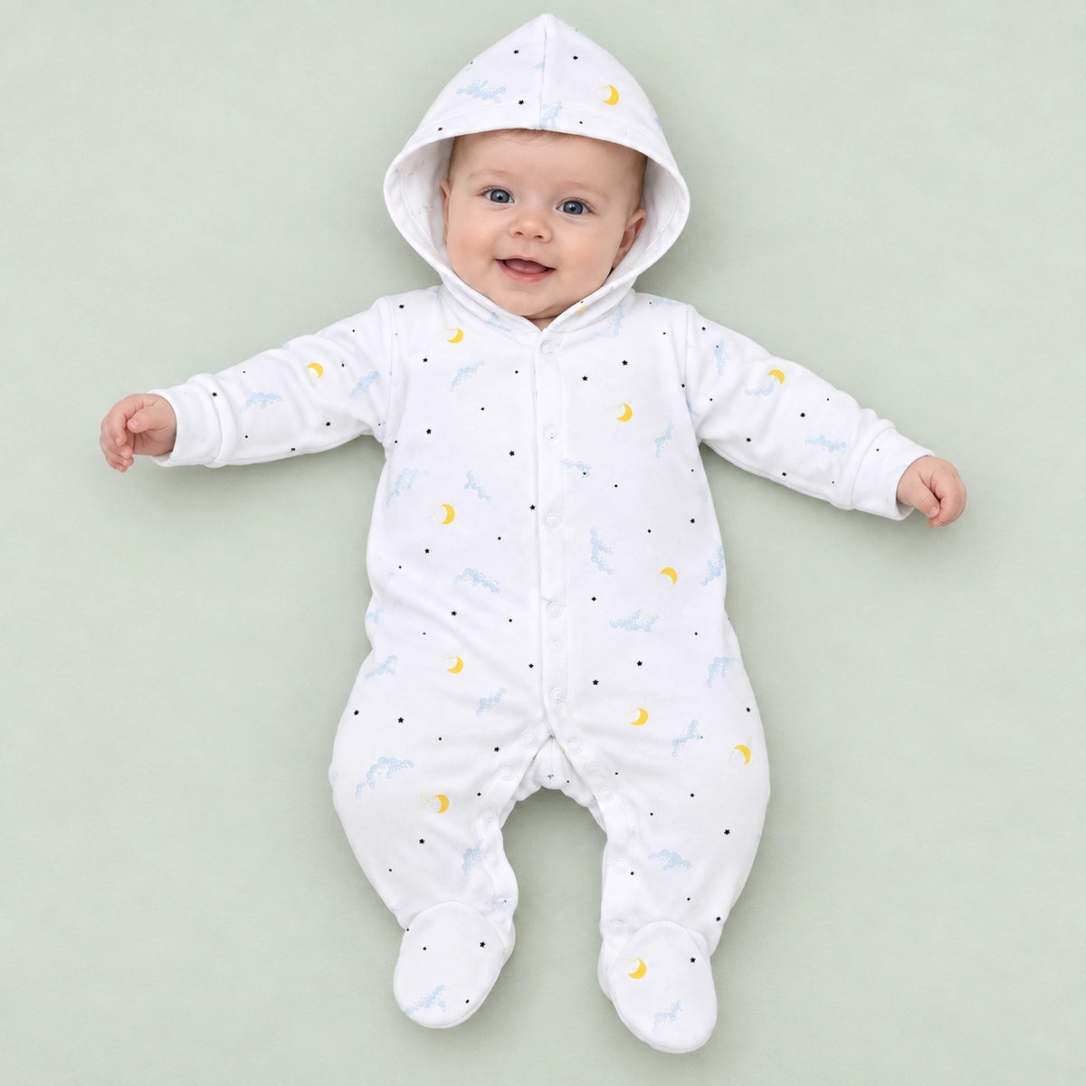 Baby Hooded Button Sleepsuit | 0-3 Months | Romper