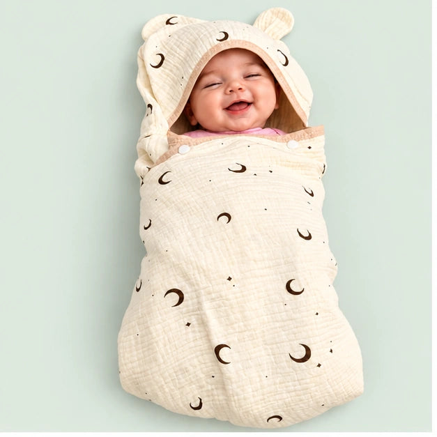 Soft Muslin Baby Swaddle Wrapper with Hood