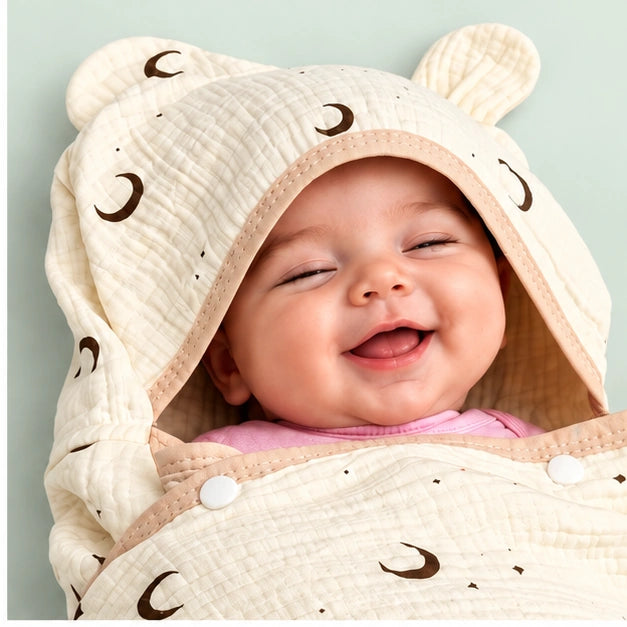 Soft Muslin Baby Swaddle Wrapper with Hood