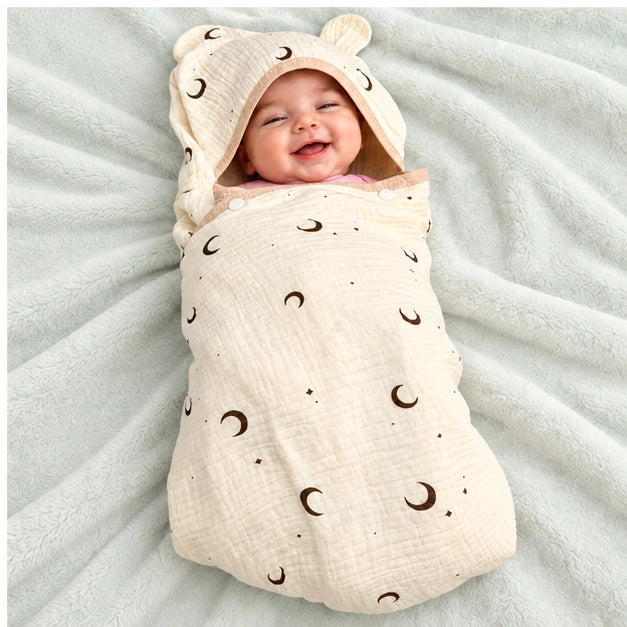 Soft Muslin Baby Swaddle Wrapper with Hood