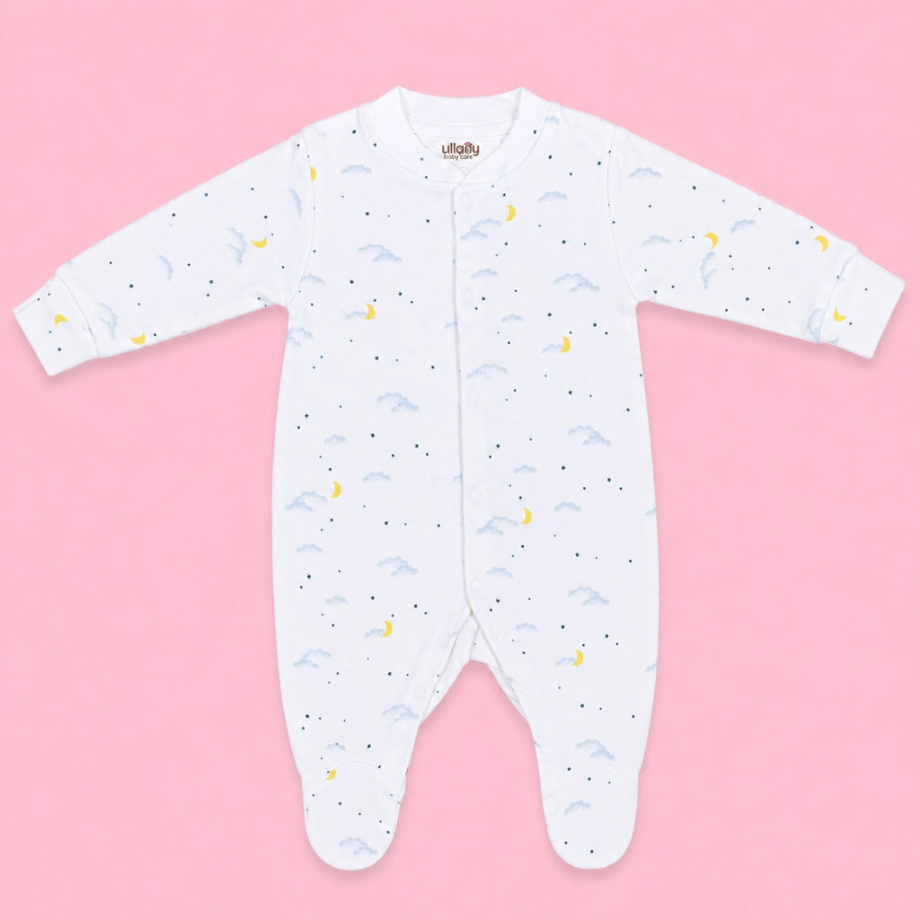 Baby Button Sleepsuit Moon| 0-3 Months | Romper