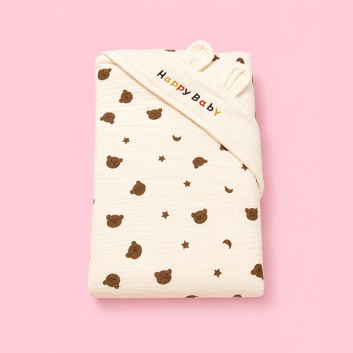 Muslin Hooded Baby Wrapper – Cute Bear and star Print |